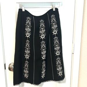 LOFT Black and White Embroidered Skirt